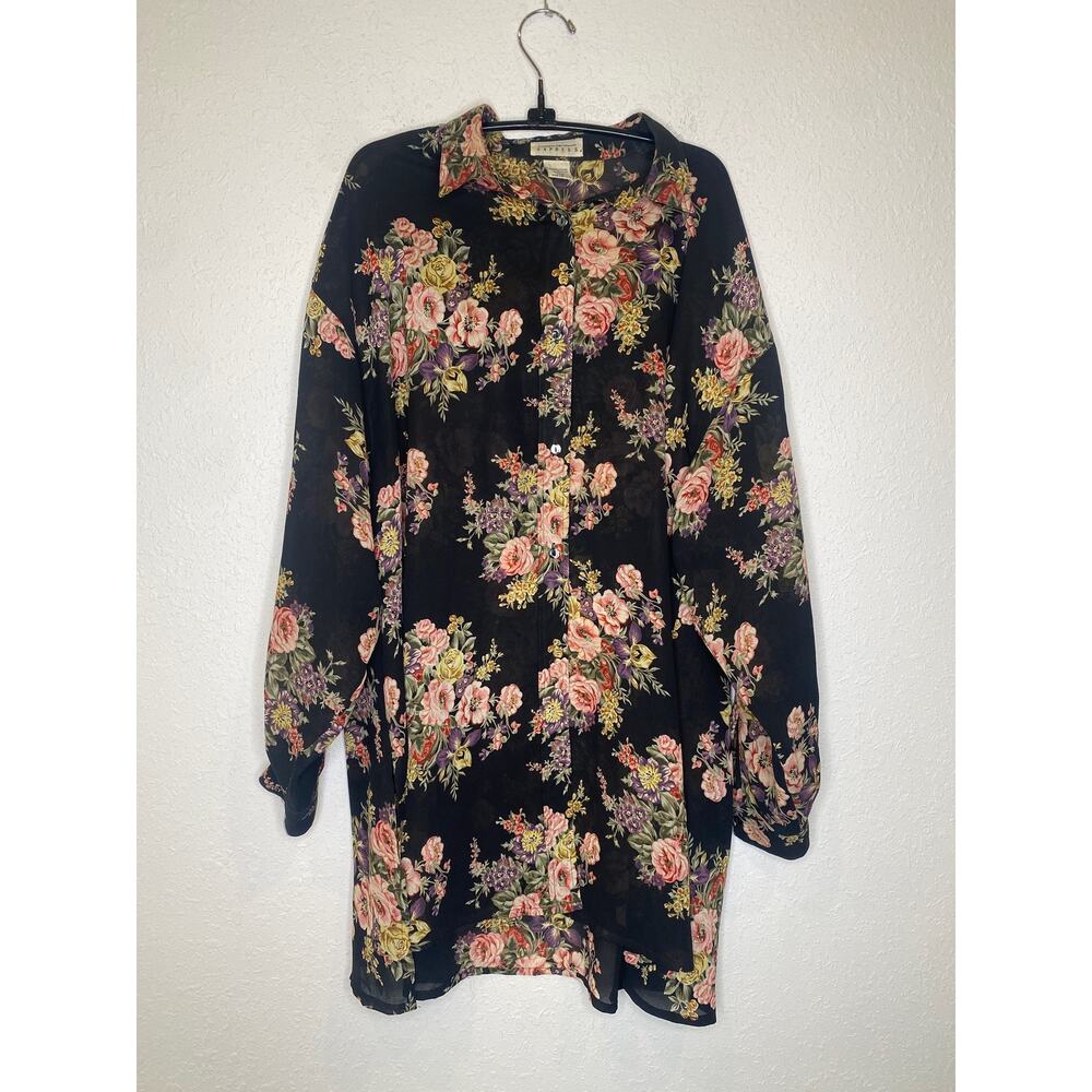 Express Vintage 90’s Sheer Floral High Low Long Sleeve Button Down Tunic Sz M